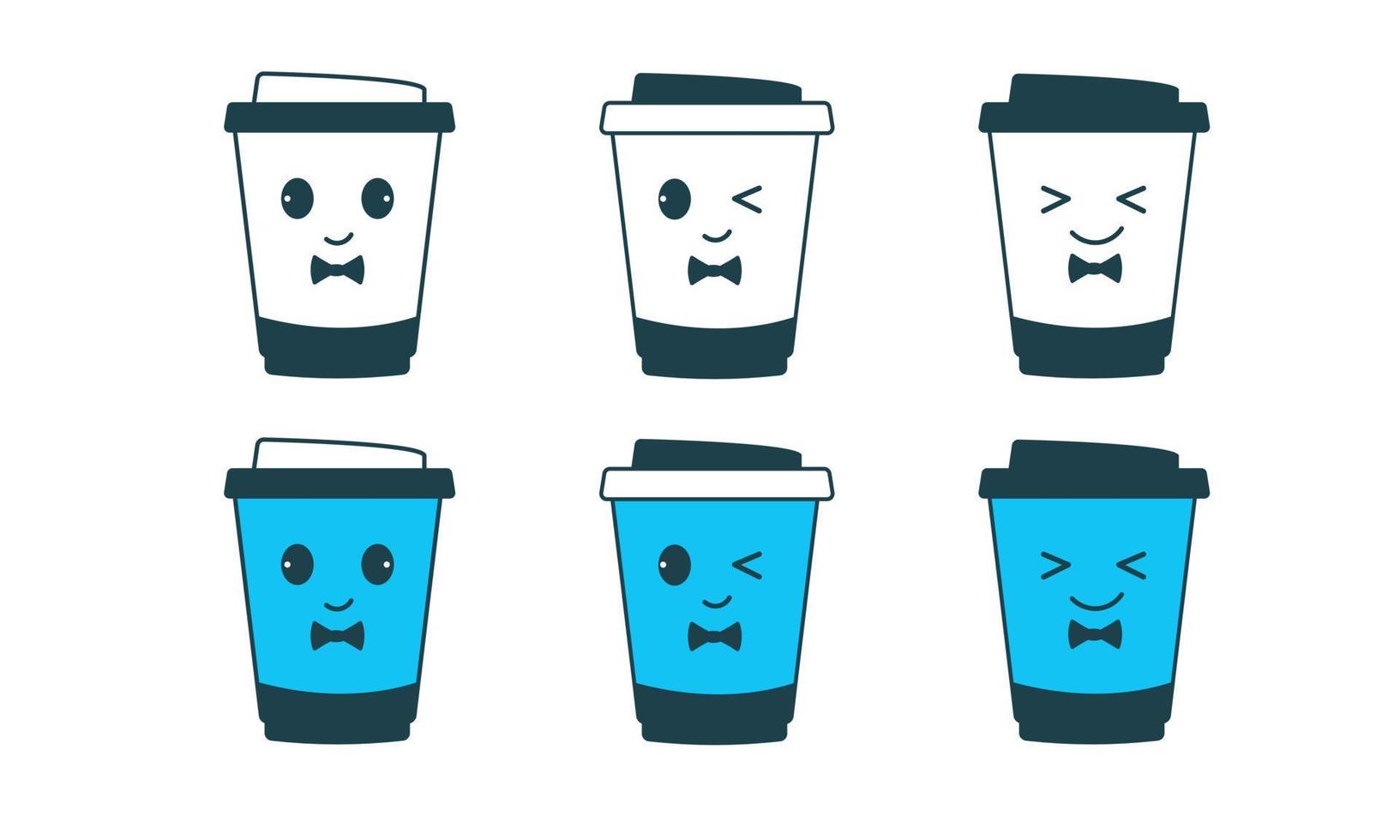 Set of kawaii style paper coffee cups. vector