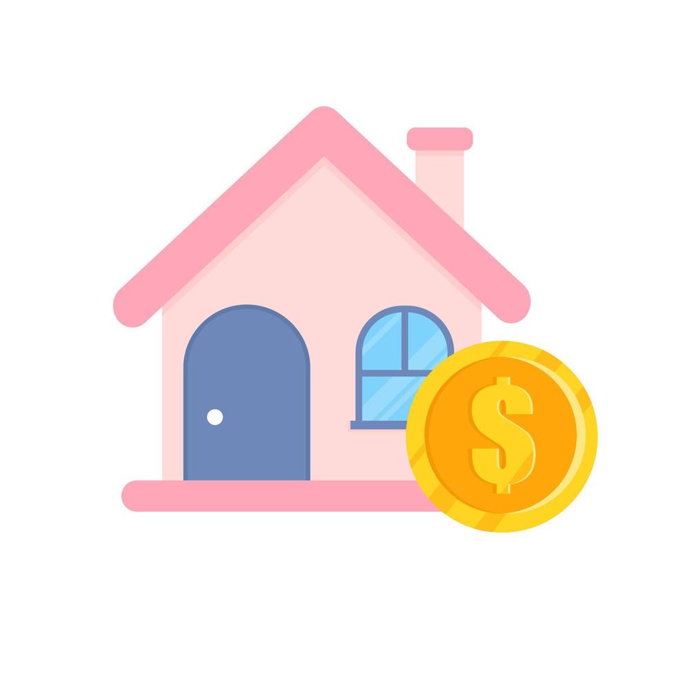 House vector with dollar coin, isolated on white background.