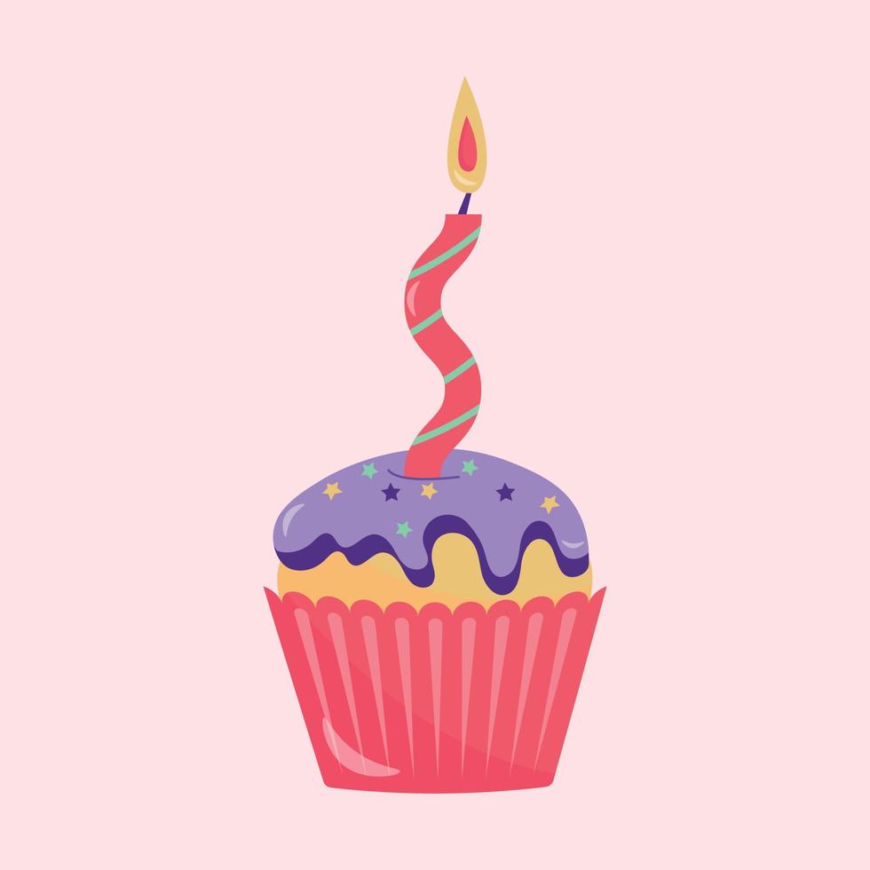 Festive colored cupcake with a candle vector