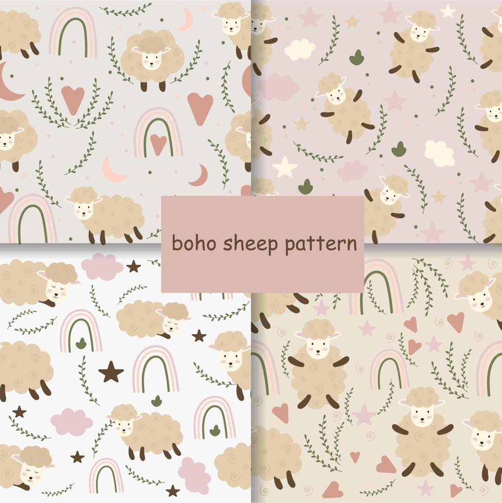 Seamless boho sheep pattern. Vector illustration