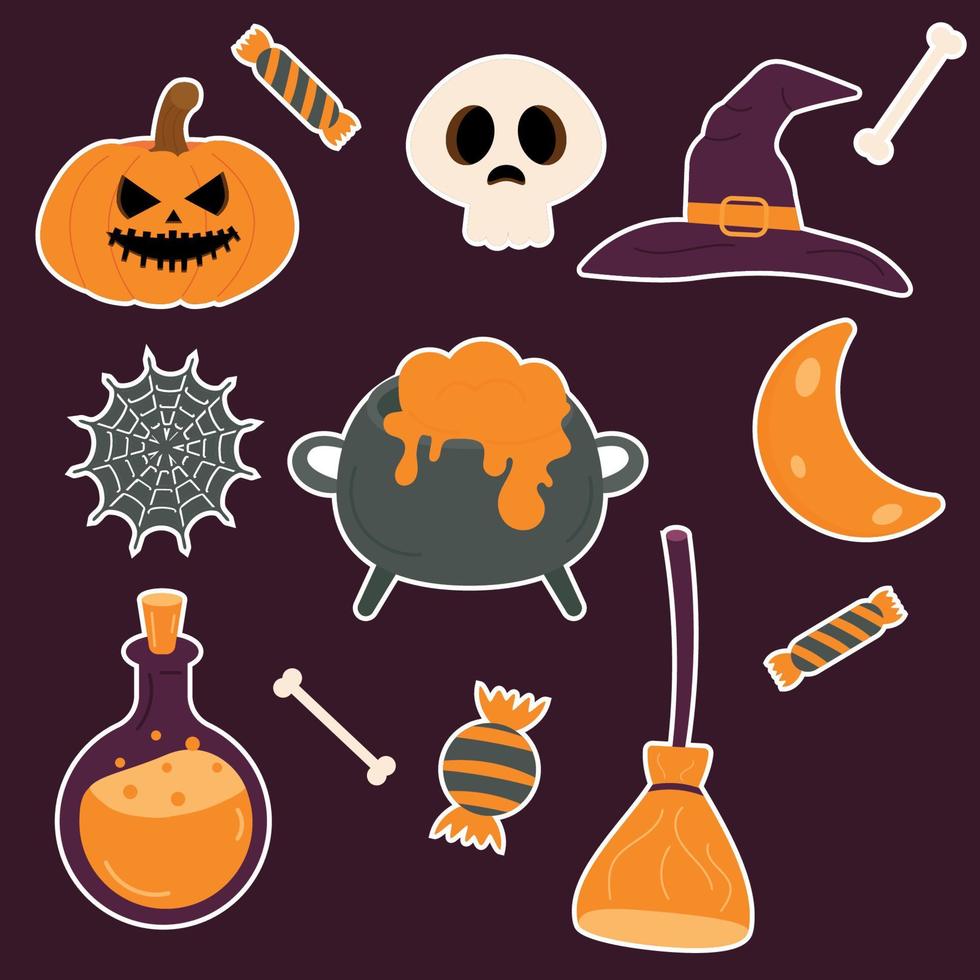 un conjunto de pegatinas de halloween. ilustración vectorial vector