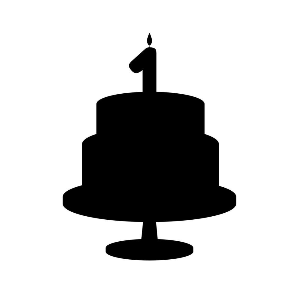 Festive silhouette cake with a candle one age. Vector illustration