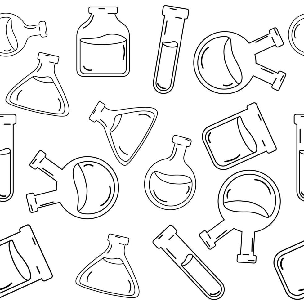 Seamless line style lab flask pattern. Vector illustration