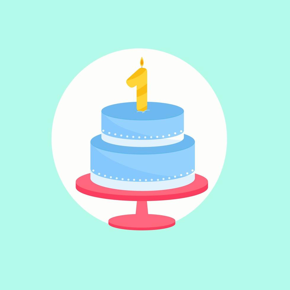 Holiday cake with a candle of age one. Vector illustration