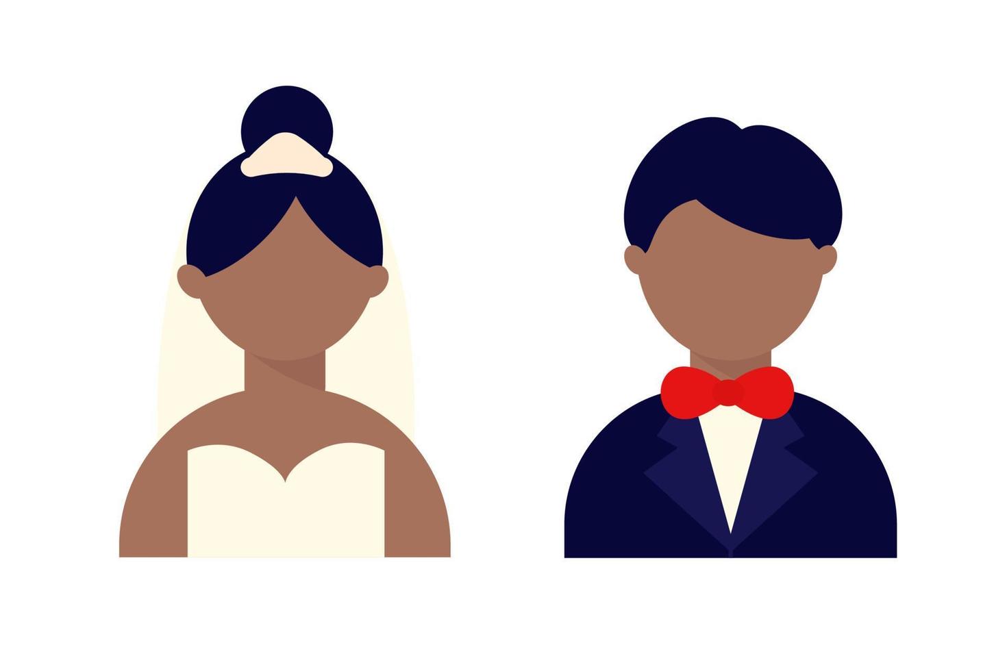 Black bride and groom. Vector illustration.