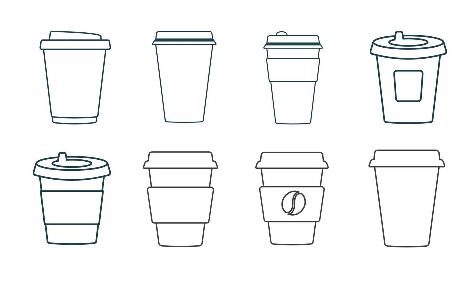 Set of paper coffee cups in black and white color vector