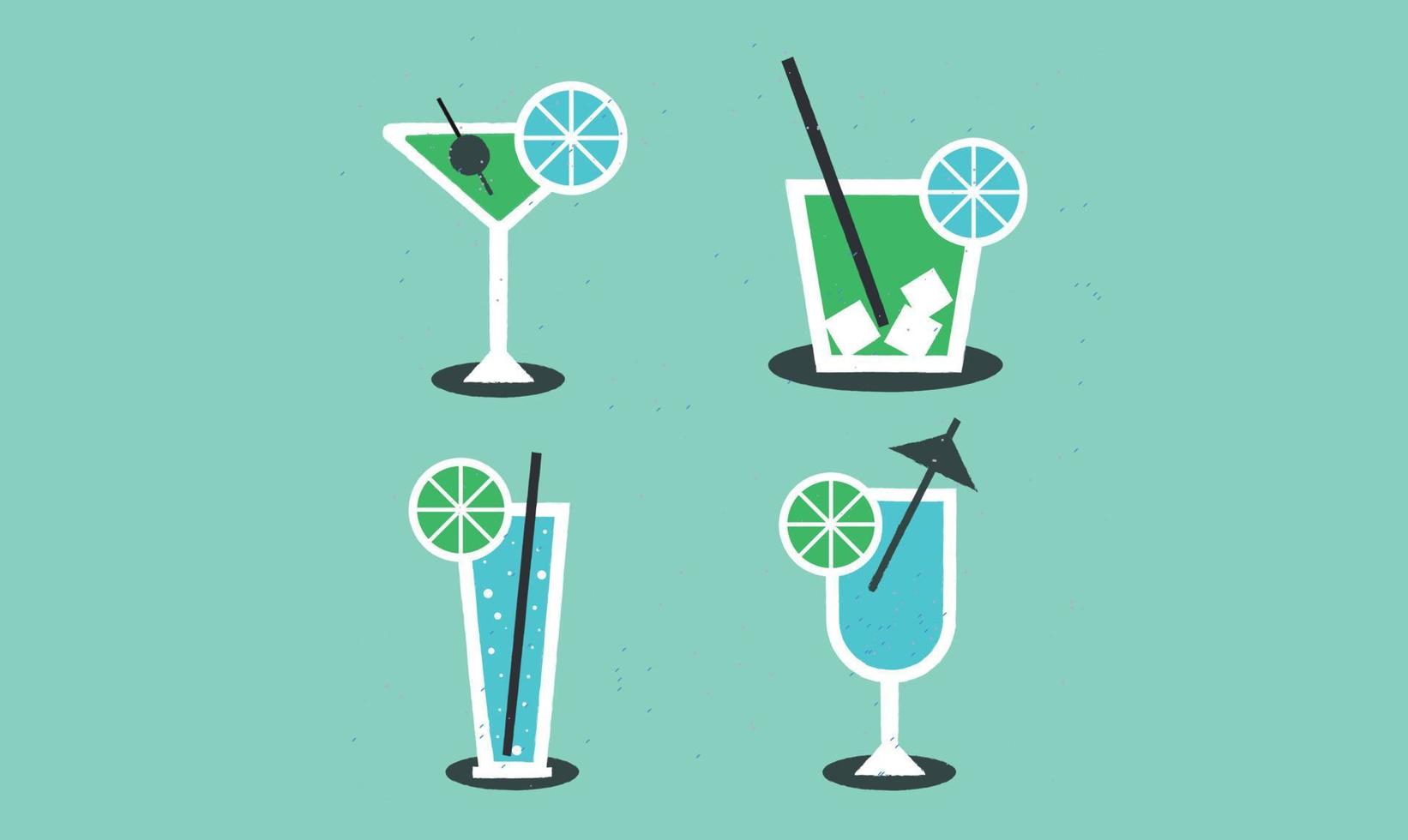 Retro cocktail set. Bar. Drink set. Summer and cool. Party vector