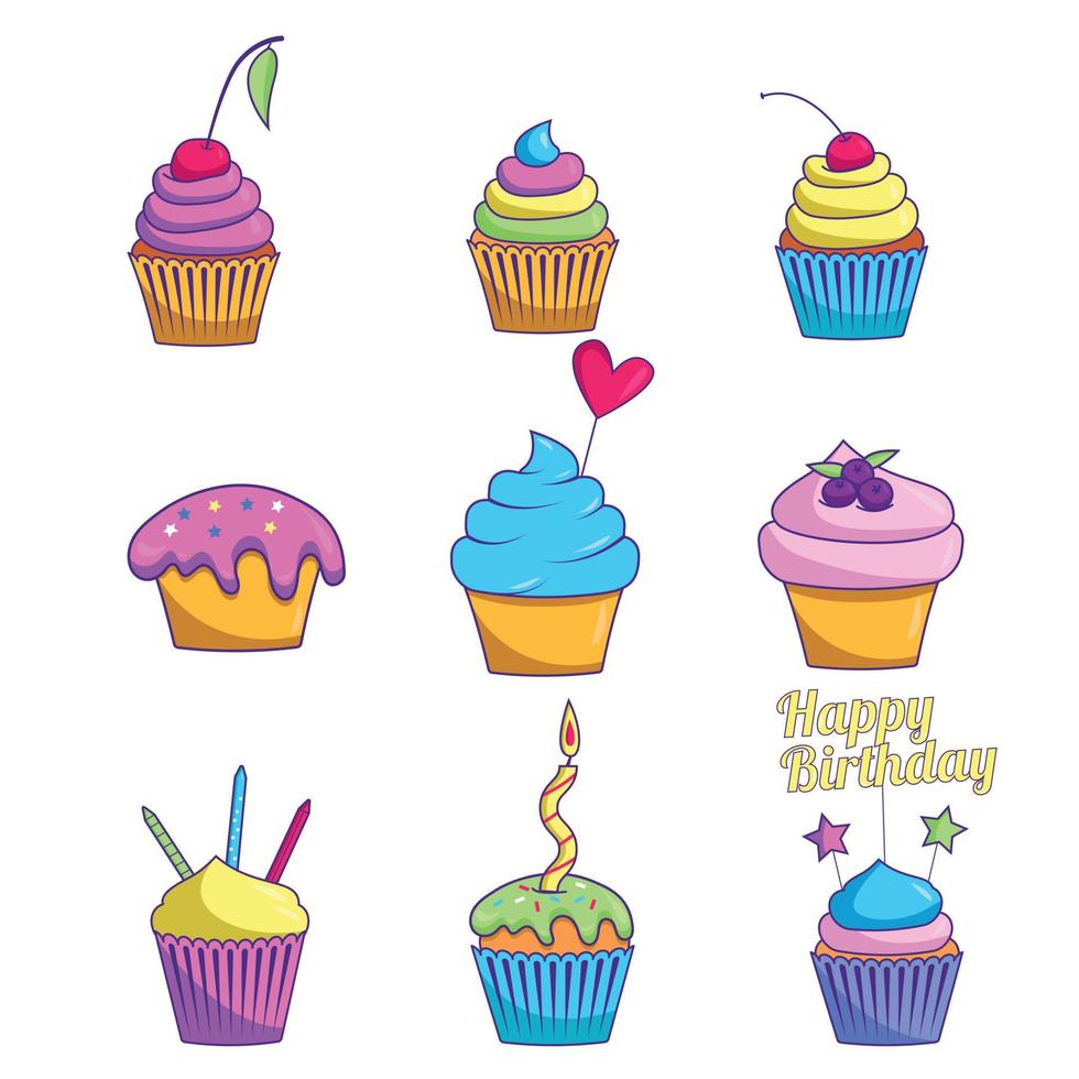 A set of brightly colored cupcakes for the holiday vector