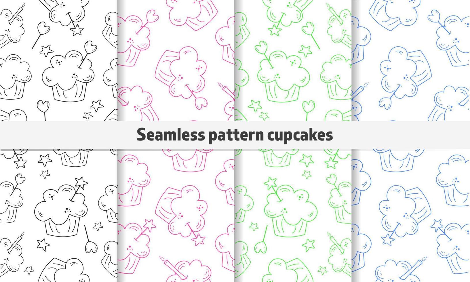 Seamless cupcake line pattern. Food vector