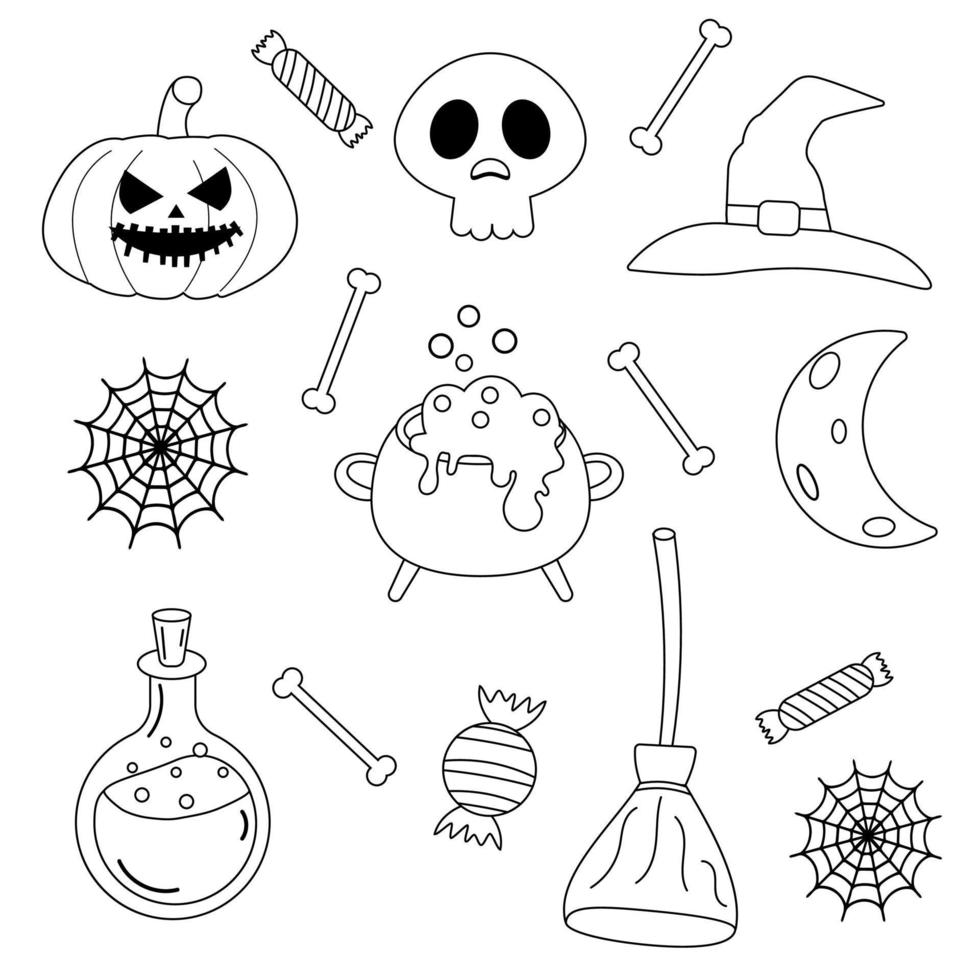 Halloween outline set. Vector illustration