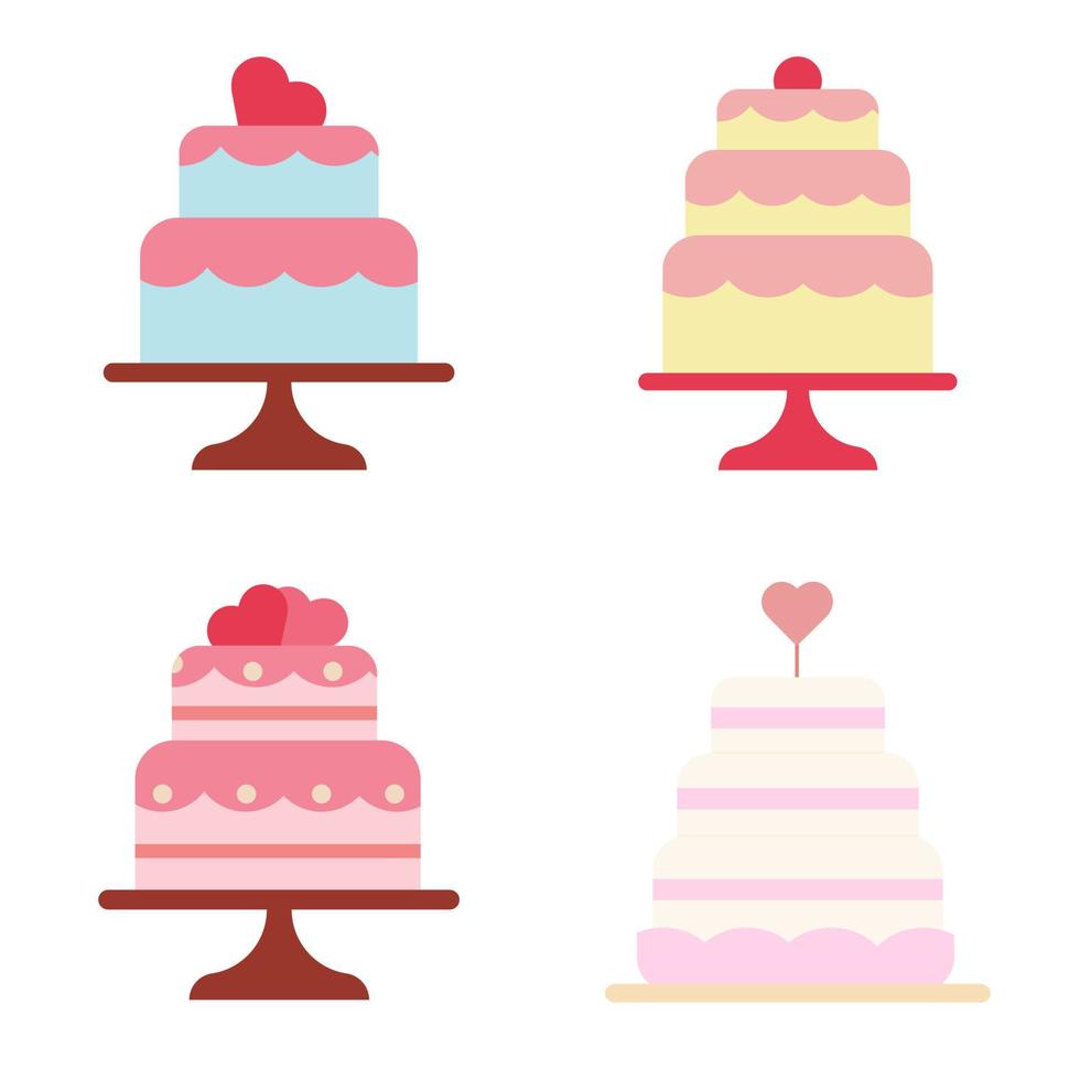 conjunto de pasteles de boda festivos en estilo plano. ilustración vectorial vector