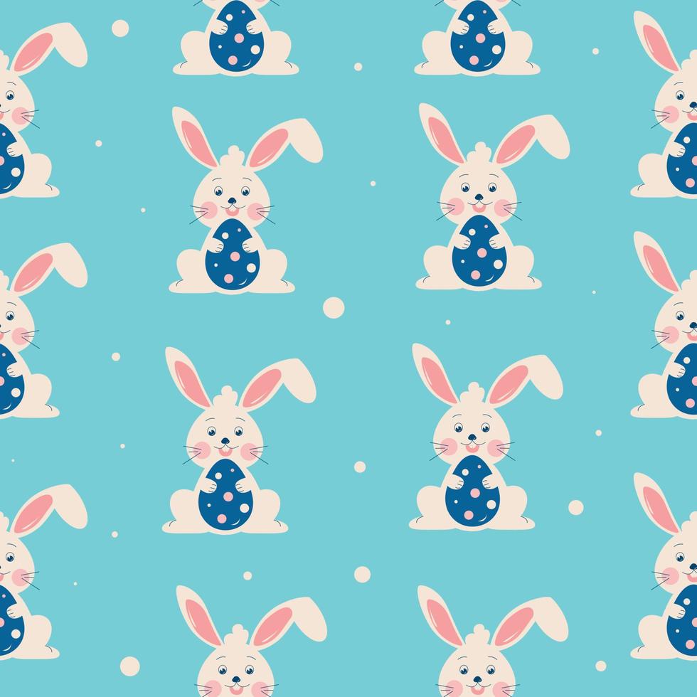 Easter seamless pattern with a bunny holding an egg vector