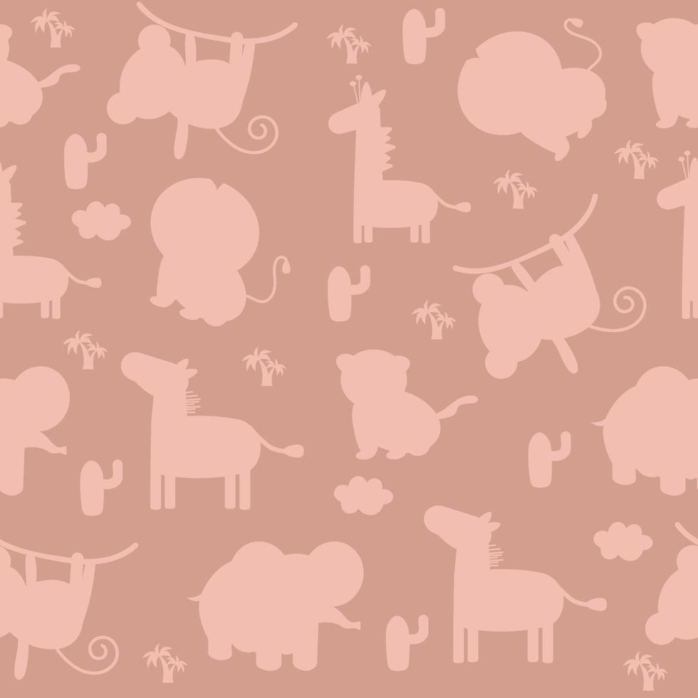 Seamless children's safari animals pattern in silhouette style. Vector illustration