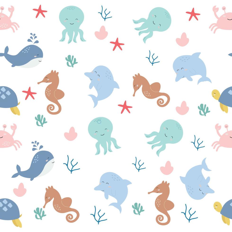 Seamless children's sea animals pattern. Vector illustration