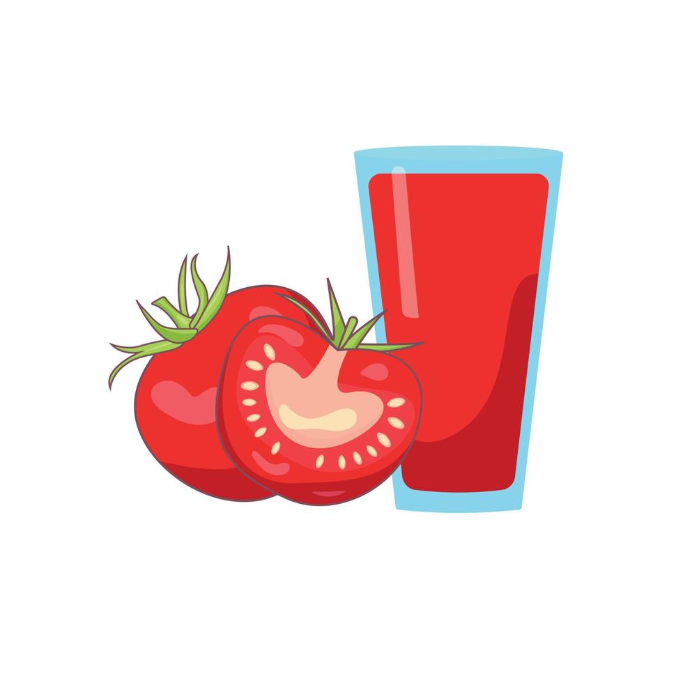 A sliced tomato and a whole one next to the glass vector