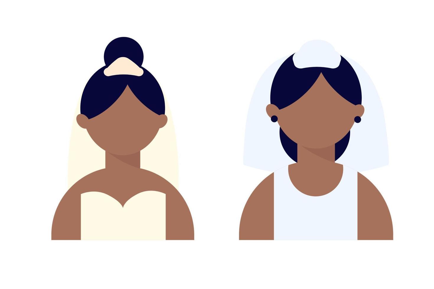 Bride and groom black women isolated. Vector illustration on white background.