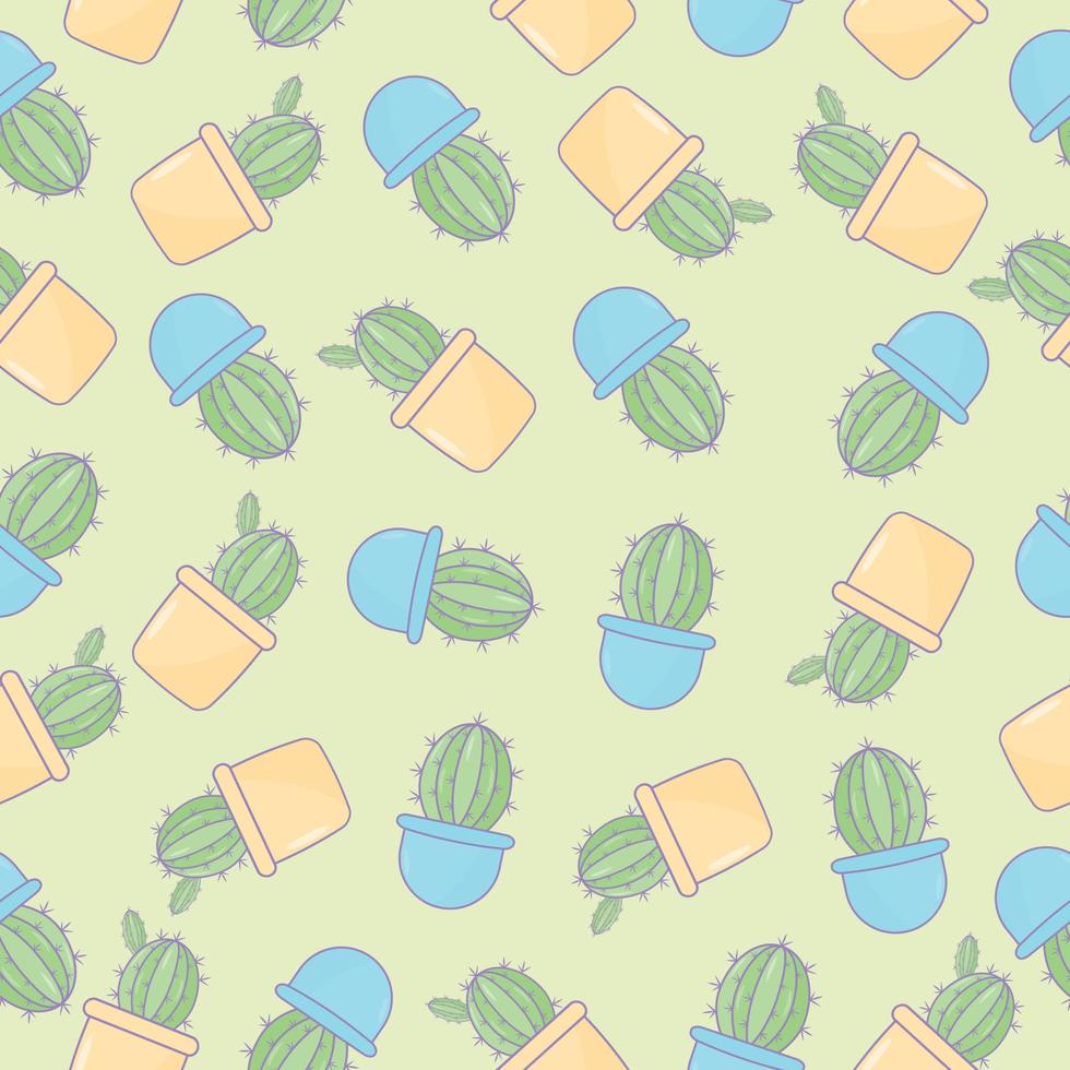 Seamless cactus pattern potted plant in light and color vector
