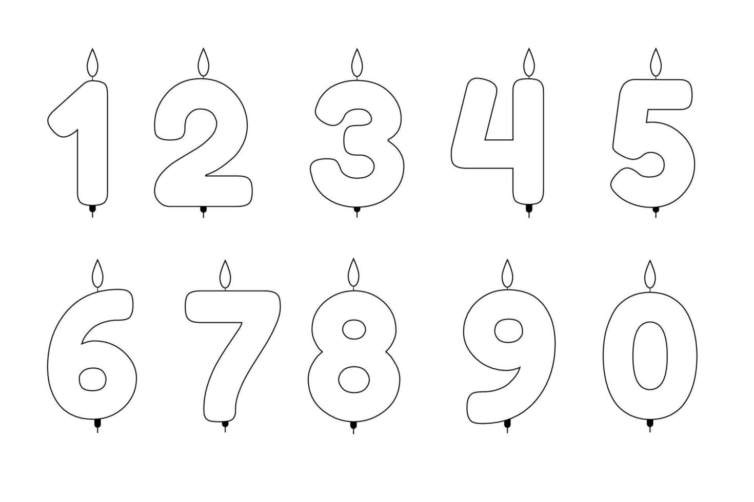 velas de pastel con estilo de línea de número de edades. ilustración vectorial vector
