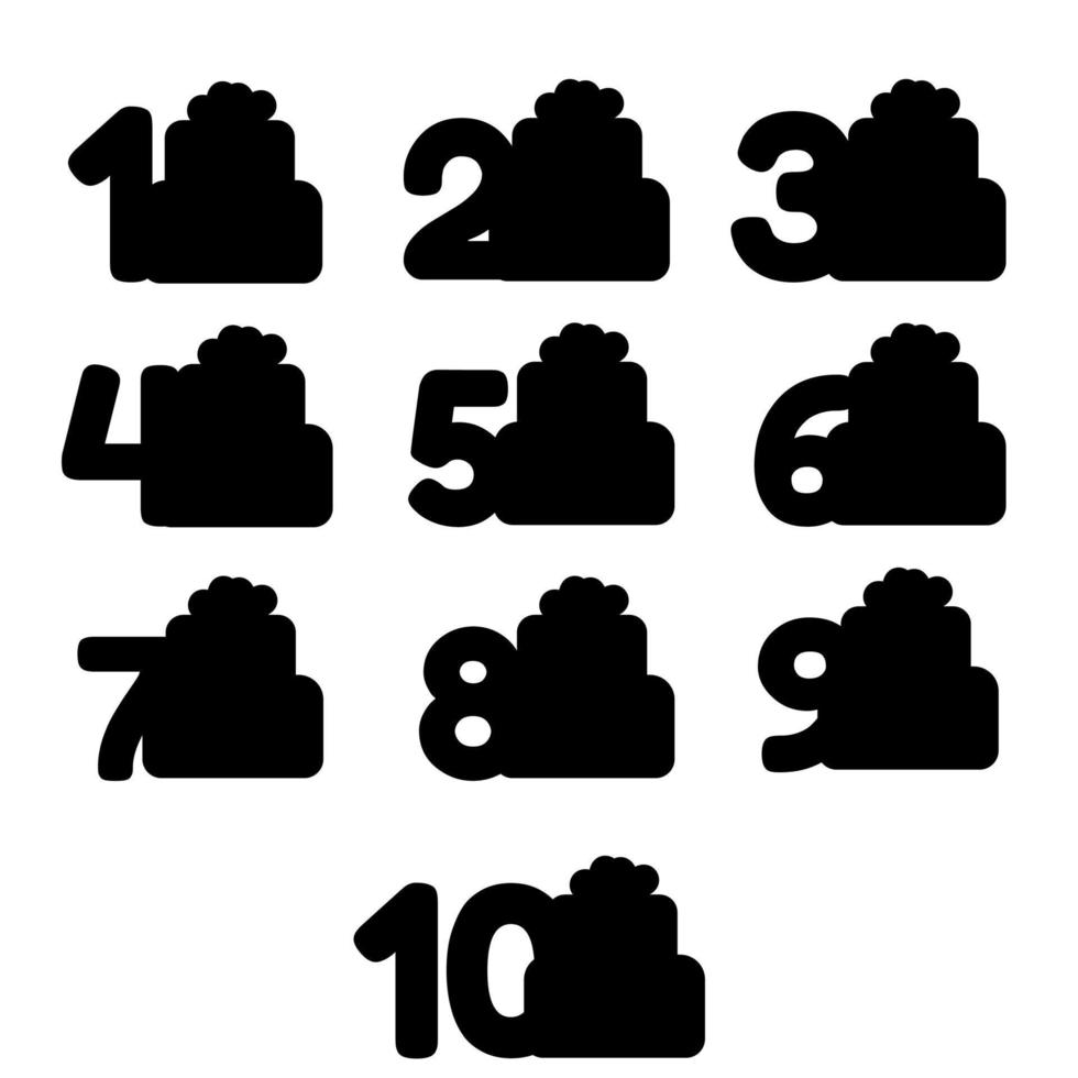 Set of silhouettes of cakes with candles with age in flat style. Vector illustration