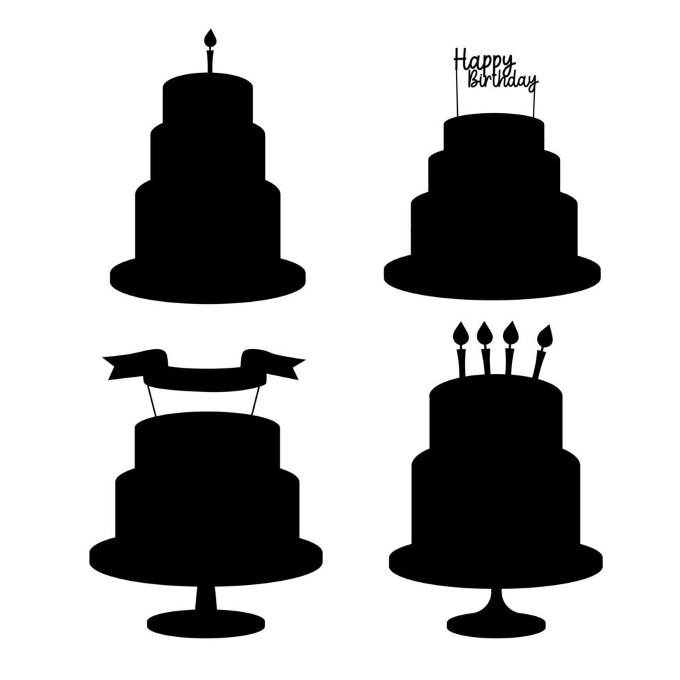 Set of silhouettes with birthday inscriptions. Vector illustration