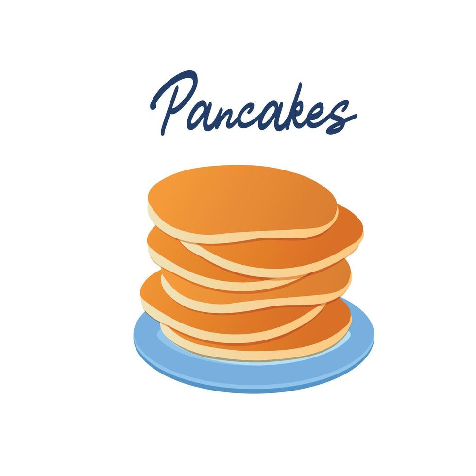 Pancakes on a blue plate on a white background with an inscription vector