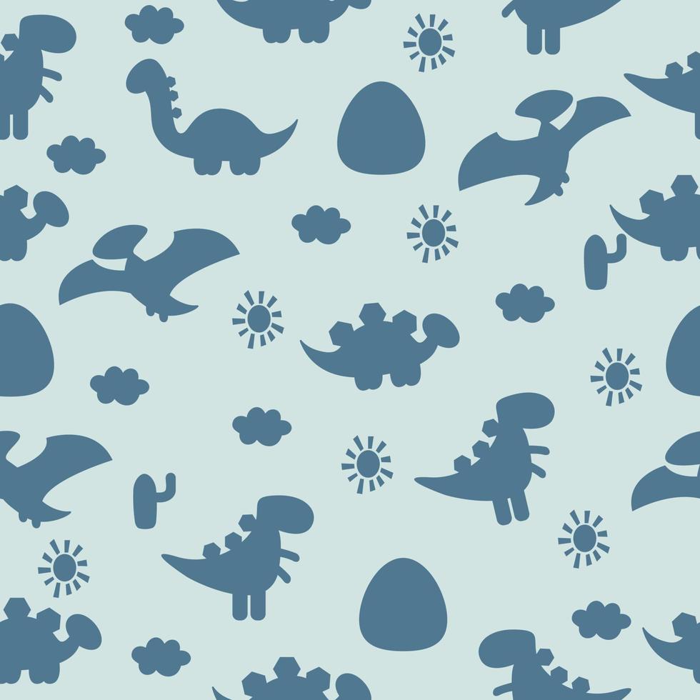 Cartoon silhouette seamless dinosaur pattern. Vector illustration