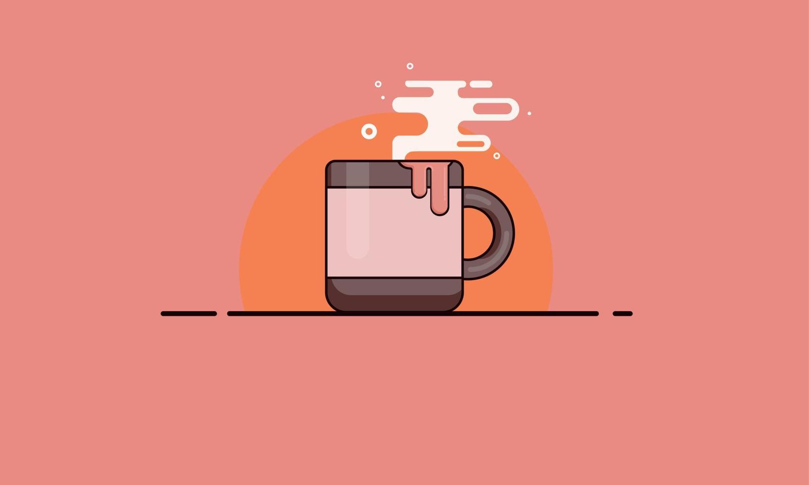 A hot cup of tea, coffee. A cup in brown on the table. vector