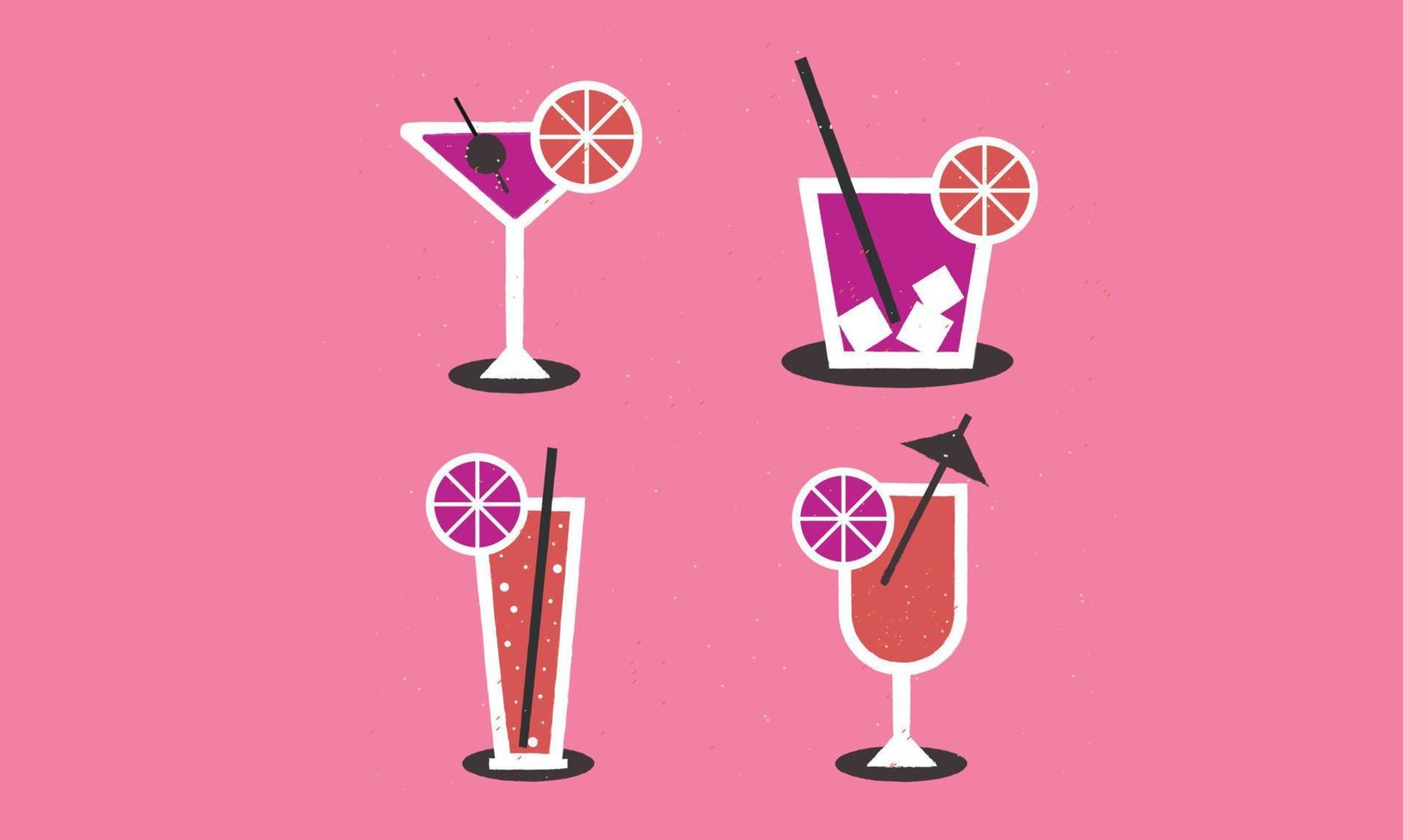 A set of retro cocktails. A set of drinks. vector