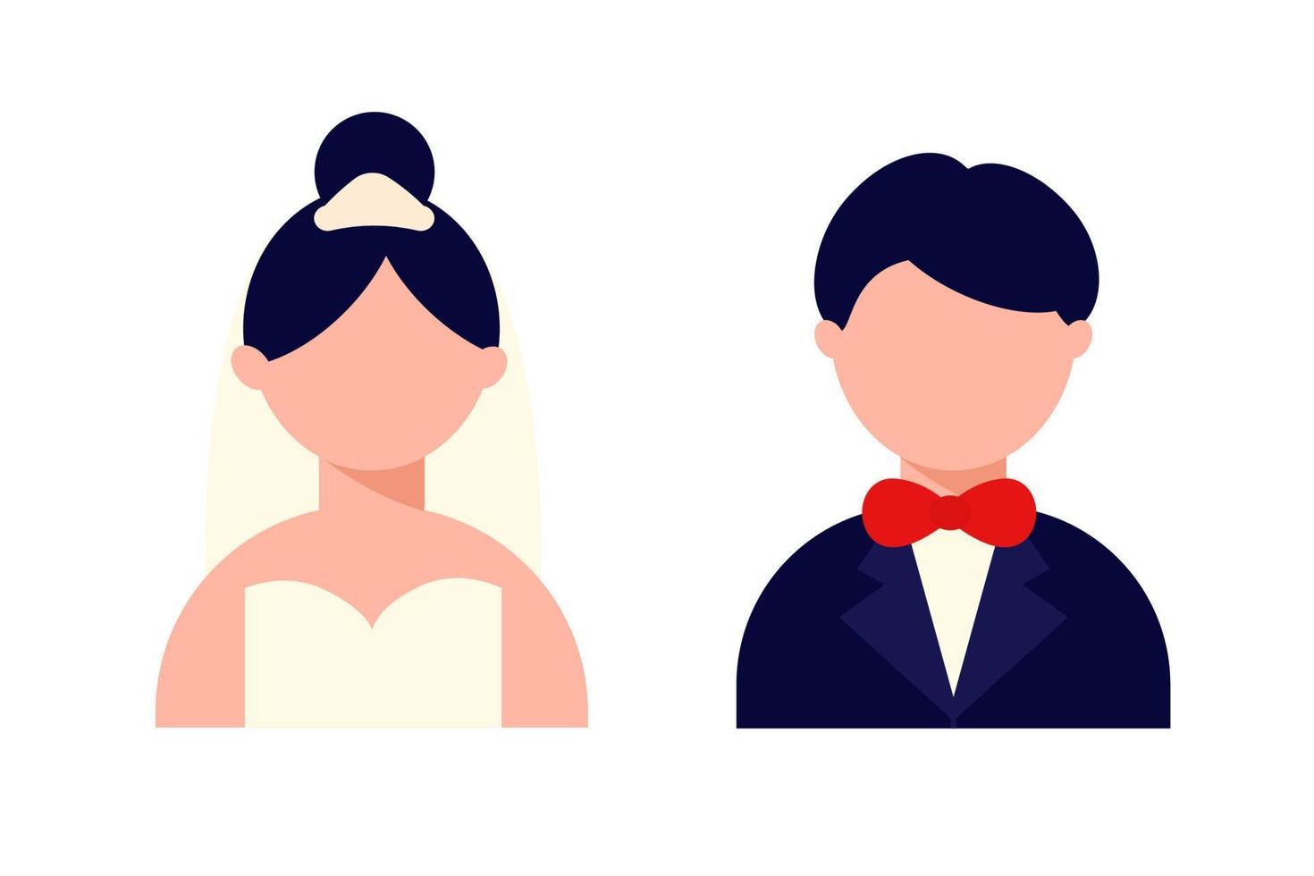 Bride and groom are brunettes. Vector illustration.