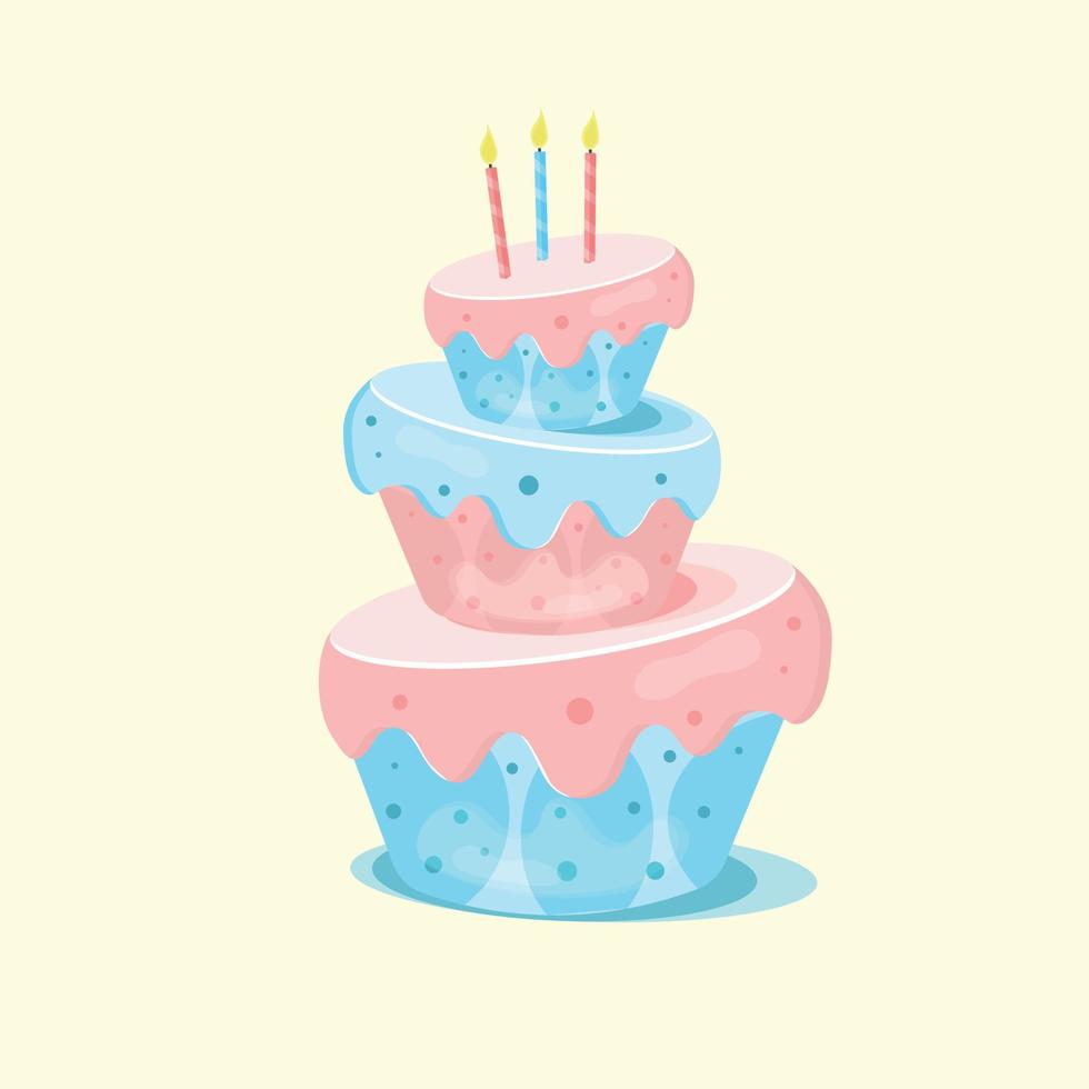 Festive cartoon blue and pink cake with a candle vector