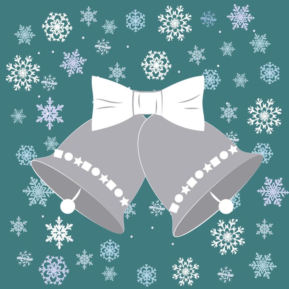Vector illustration christmas bells with bow and snowflakes in flat style. EPS10