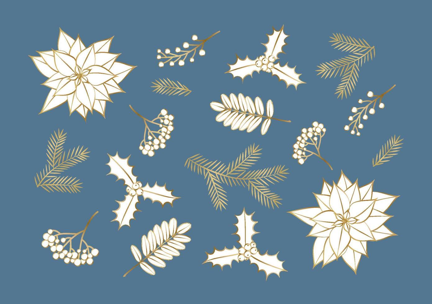 Floral Poinsettia flowers Merry Christmas, a card for the New Year. Illustration of the design of winter plants for congratulations, flyer, brochure, cover in vector