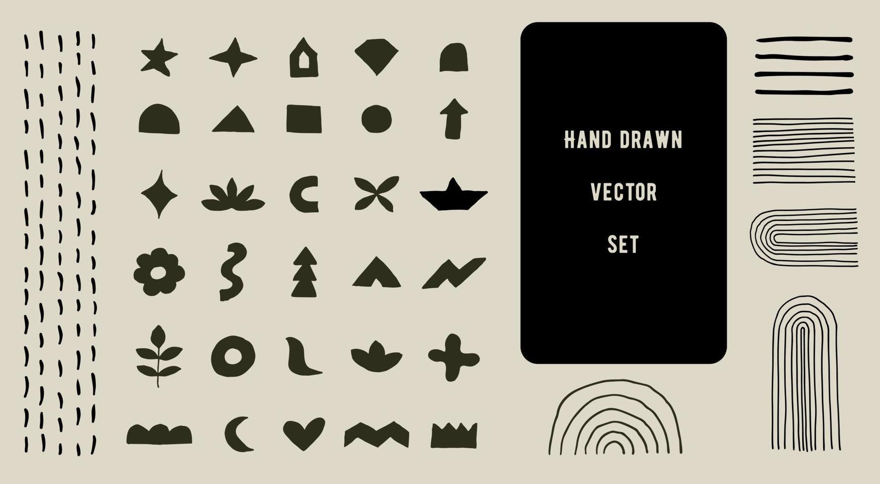 Big set of hand drawn various shapes and doodle objects. Abstract contemporary modern trendy vector illustration. All elements are isolated