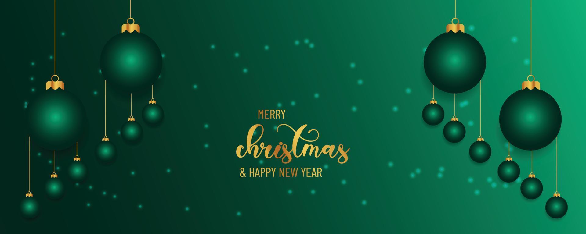 Christmas background design of pine tree and snowflake with beautiful christmas balls banner with text space vector illustration