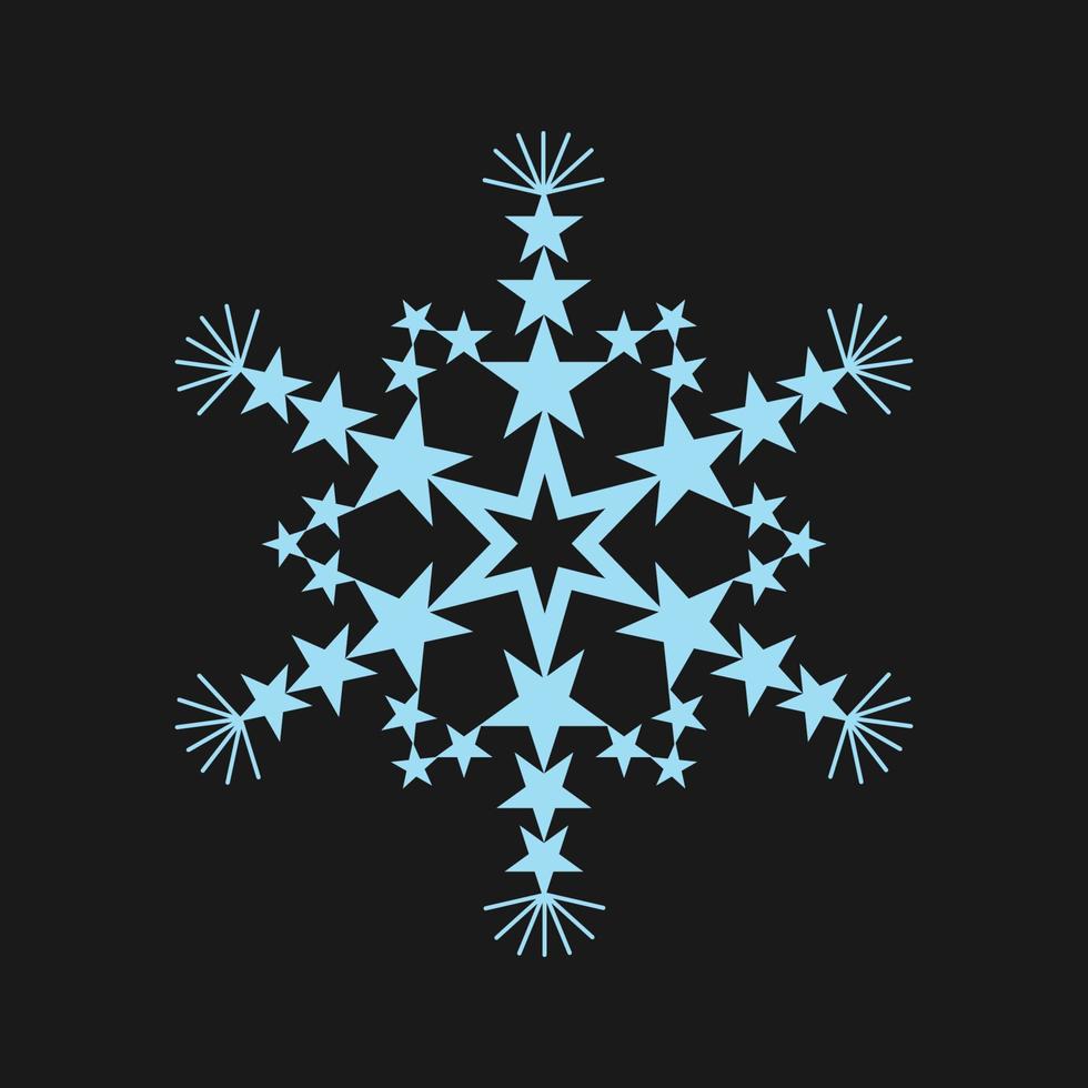 Snowflake silhouette with 6 rays on dark grey background. Winter Vector graphic in dark theme. For cold design web or print.