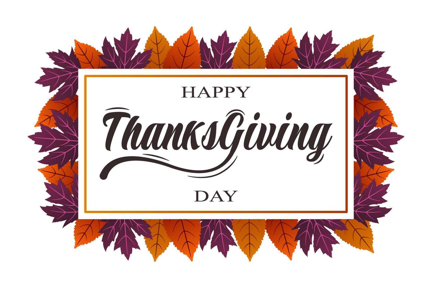 Calligraphy of Happy Thanksgiving Day with frame leaf autumn vector