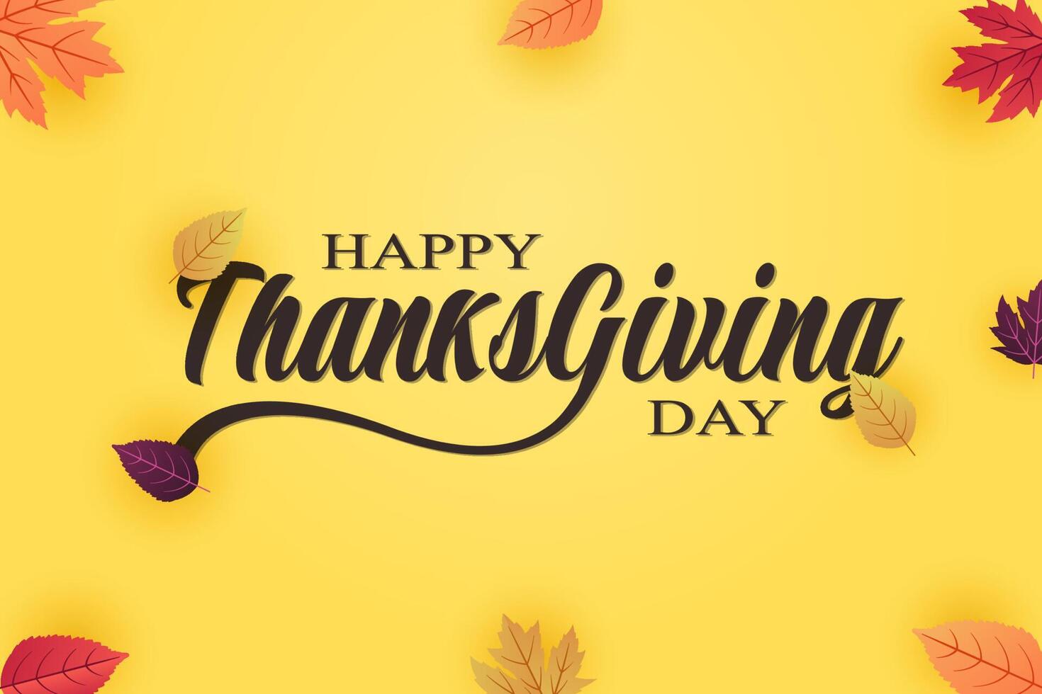 Hand drawn Happy Thanksgiving Day typography poster with leaf autumn element vector