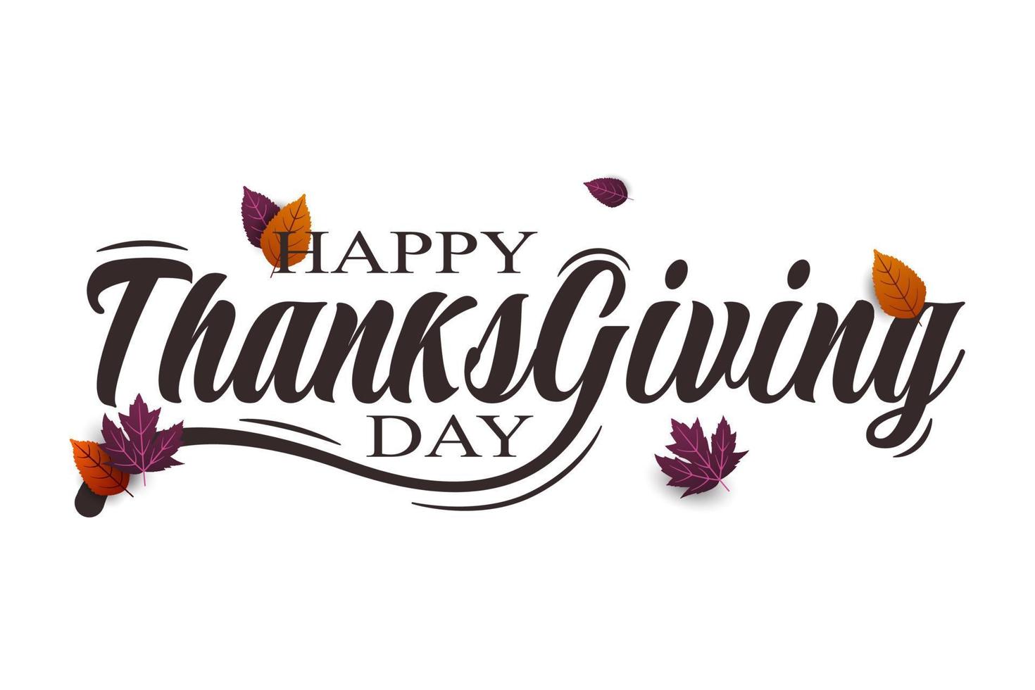 Hand drawn Happy Thanksgiving Day typography poster with leaf autumn element vector