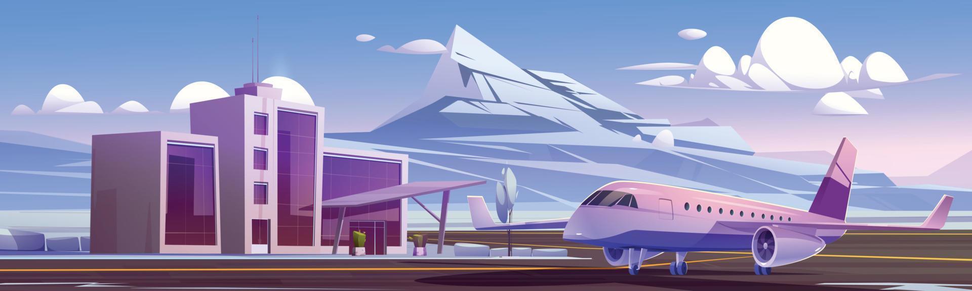 Airport terminal and plane in winter vector