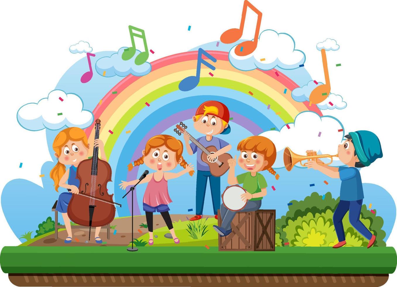 niños tocando musica en el parque vector