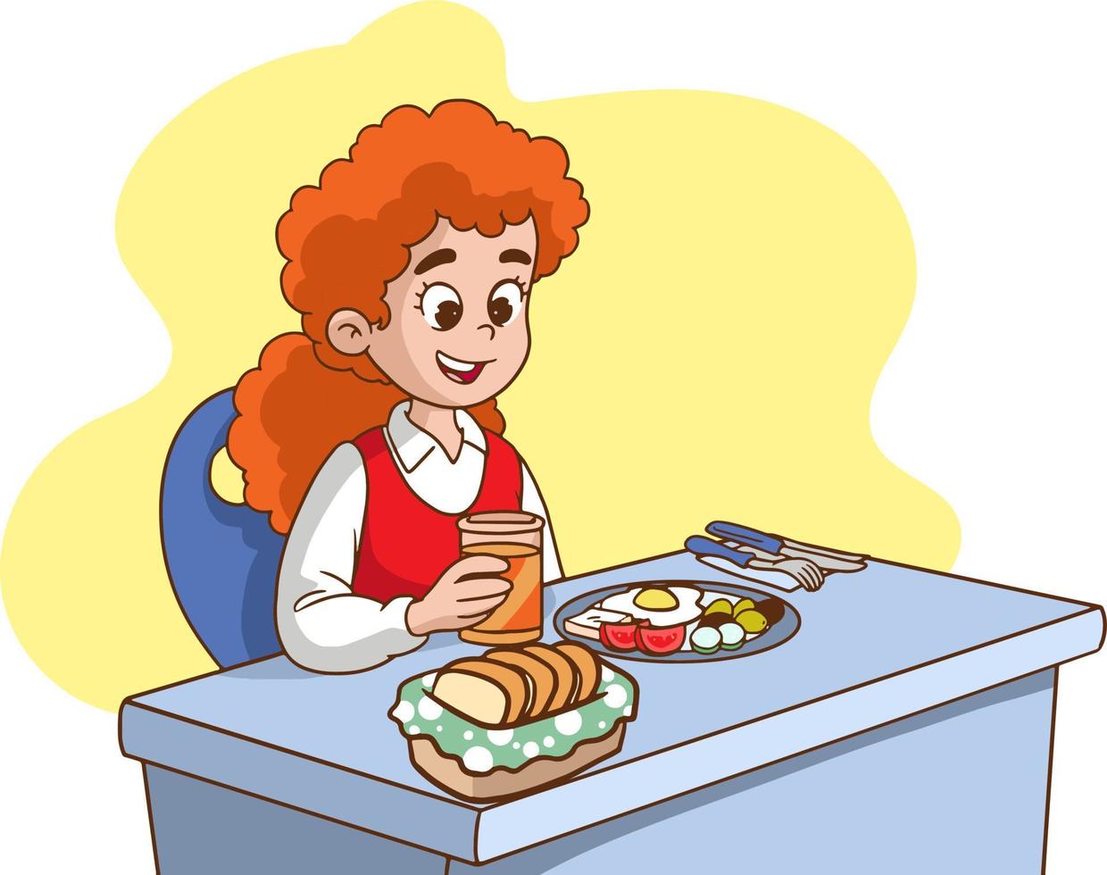 niño desayunando ilustración vectorial vector