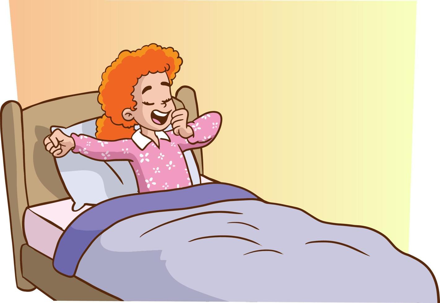 cute girl waking up from sleep vector illustration