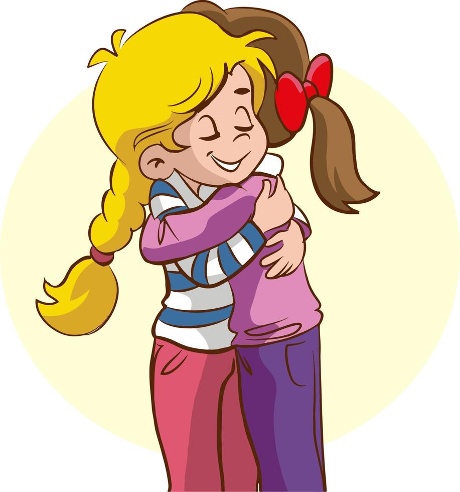 Two little girls holding arms around each other with besties typography vector