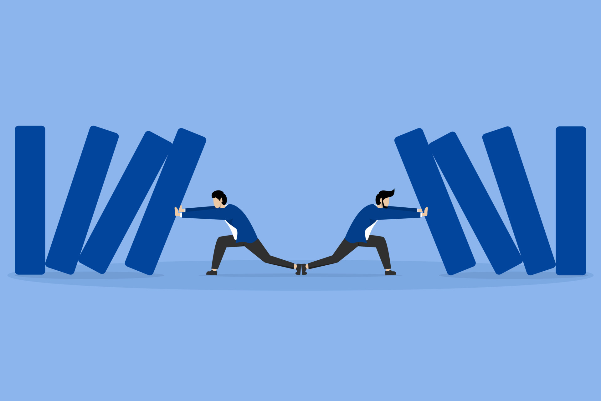 investment management and strategy, Risk management, control of hazard,  loss or damage from crisis, valuation level concept, two businessmen  stopping domino effect risk from threats and disasters. 13390289 Vector Art  at Vecteezy