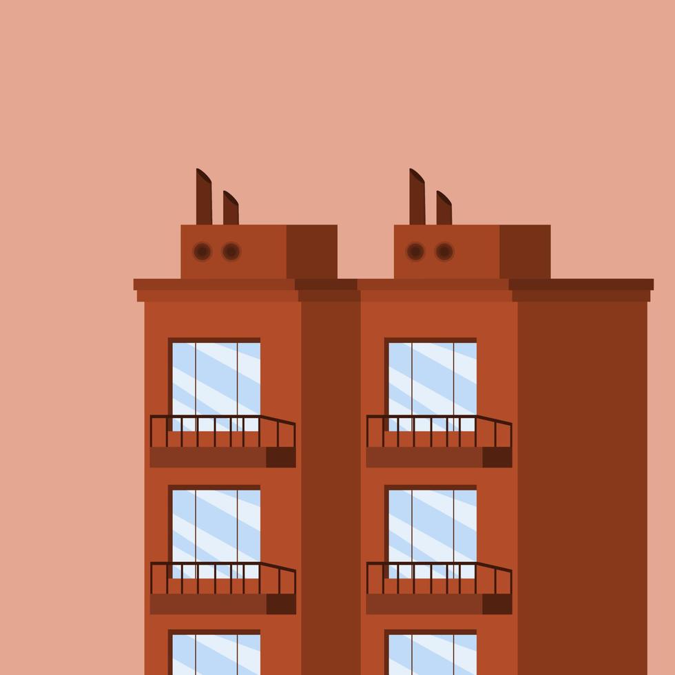 Real estate rental concept. Vector illustration of high rise modern apartment building. Front view with balcony window with roof on a sunny day.