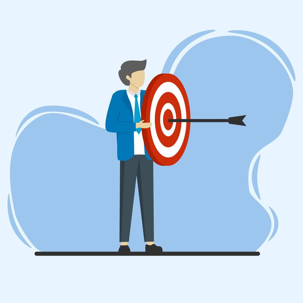 businessman holding target board or career target man. Concept of achieving business goals, development, progress or growth vector