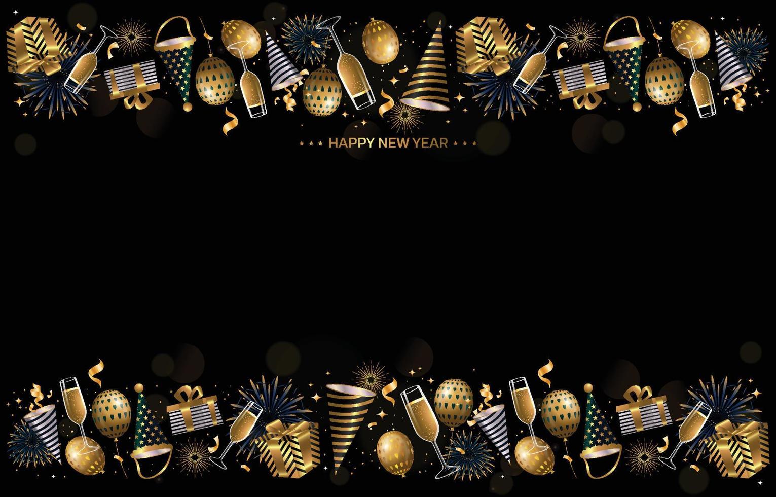 New Year Party with Back and Gold Color vector