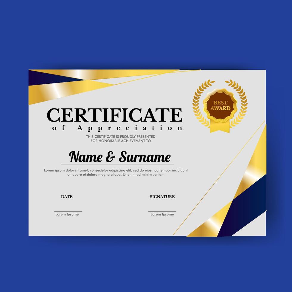 Vector illustration certificate gold blue geometric