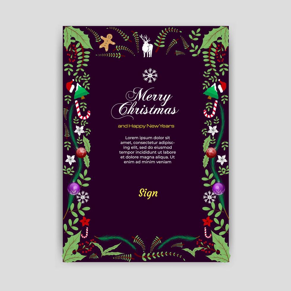Vector Illustration Portrait with frame green plant  Christmas day