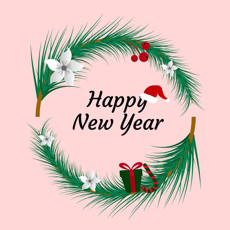 Tree circle frame happy new year with clebration for banner vector